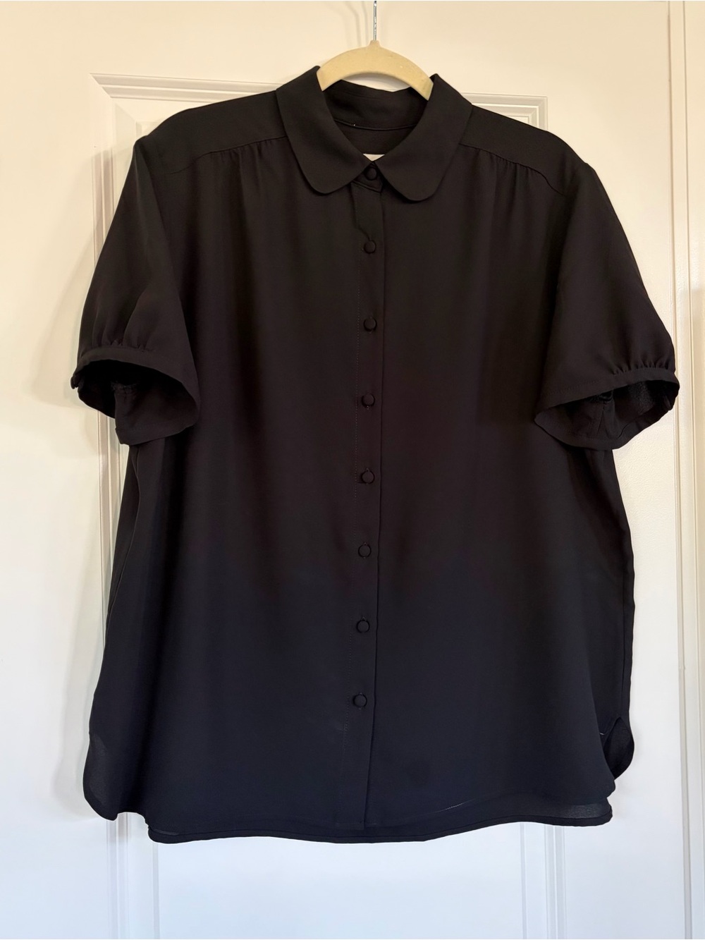 Anne Klein Black Short-Sleeve Crepe Button Front Top - Women